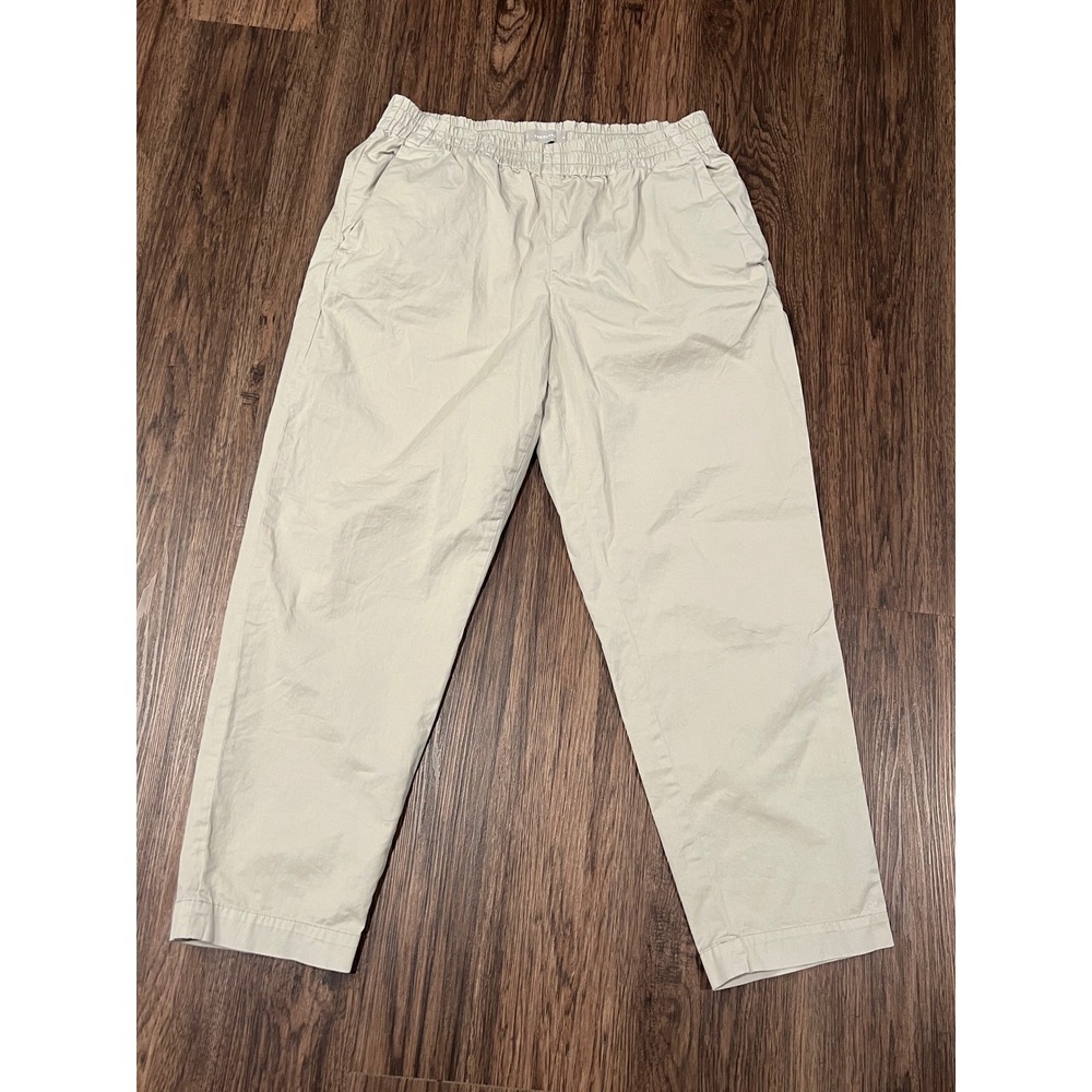 Everlane Easy Pant Khaki Beige Elastic Waist Stretch Cotton Straight Leg Size 10